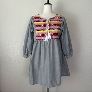 Velzera Boho Embroidered Striped Tassel Dress/Tunic Top, Sz Medium